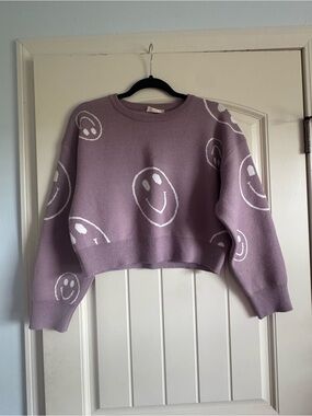 Lavender alter’d state Smiley Motif Cropped Sweater